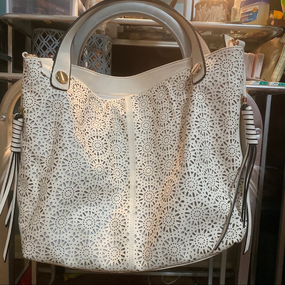 White Soft Leather Bag Gold Hardware